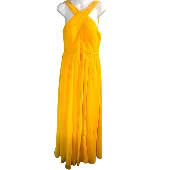 Azazie Elvira Halter Neck Maxi Formal Gown In Marigold Yellow - Picture 7 of 12